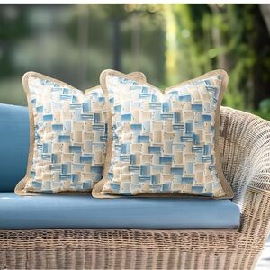 NWT Set-5 Outdoor Jute Trimmed Pillow Covers, 18x18